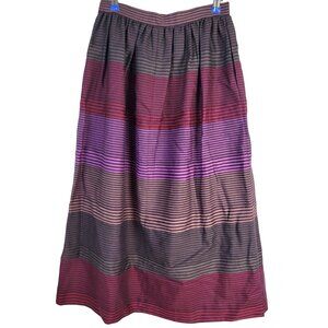 Vintage 70s Stripe Midi Skirt Women Medium Black Purple 8 10 Work Party Winter M